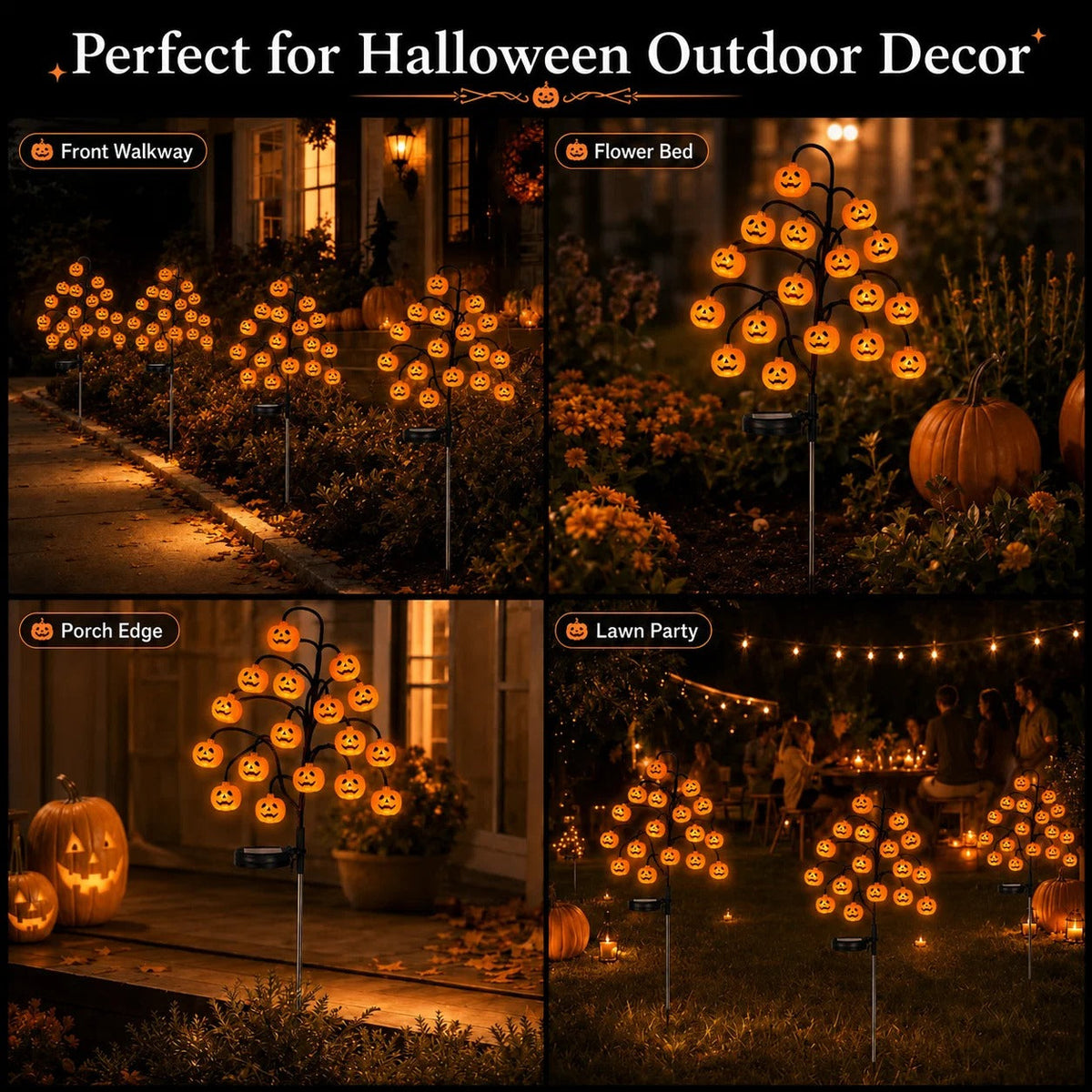 Solar-powered Halloween ground-stake lights for outdoor holiday decoration