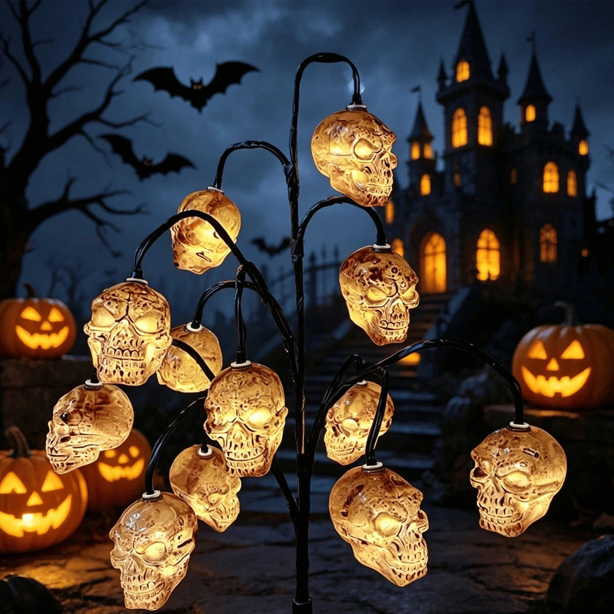Solar-powered Halloween ground-stake lights for outdoor holiday decoration
